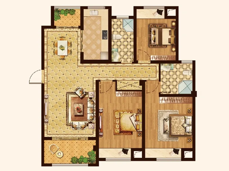 恒通蓝湾国际户型图d8户型 3室面积:114.00m