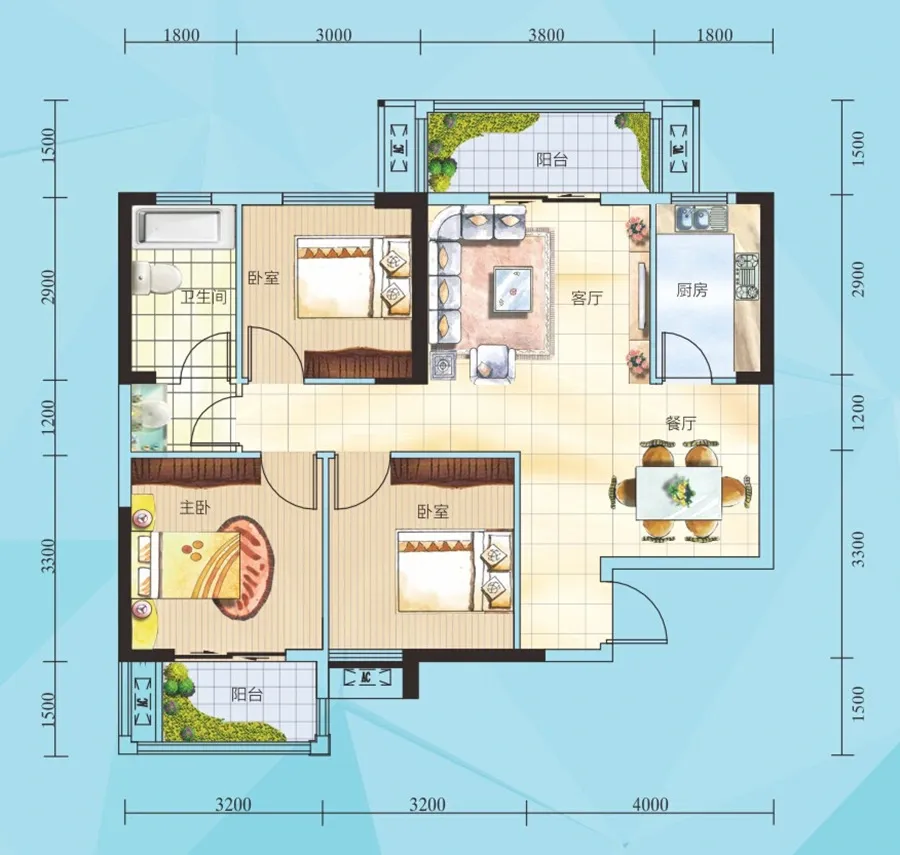 香港城二期10074㎡温馨三房户型鉴赏
