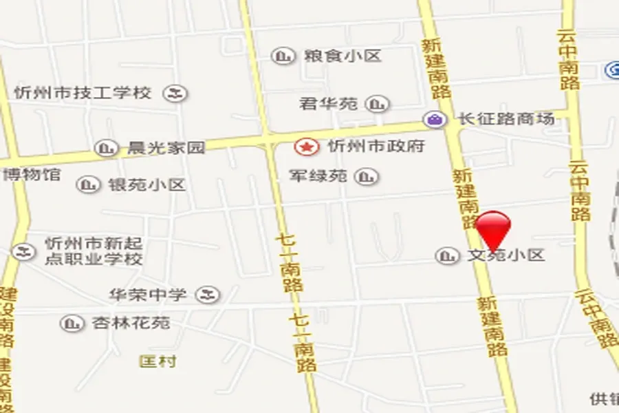 市忻府区新建南路34号(购物中心旁) 公交;102路:人民公园东门——樊野