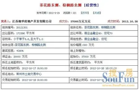 30日雨润拿地进驻常州 地块面积超17万方
