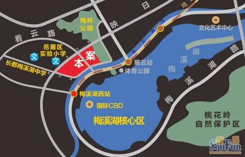梅溪湖地铁站示意图 (来源:房天下)