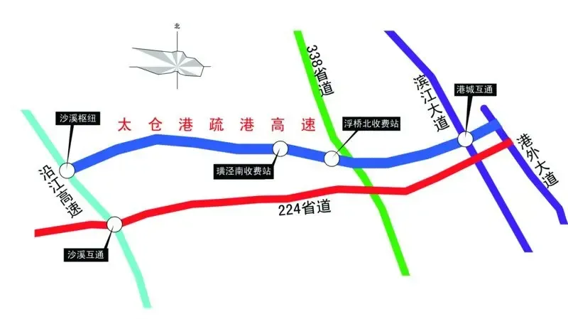 由沿江高速接通太仓港太仓港疏港高速昨通车