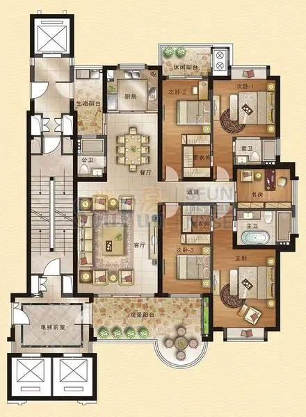 五房两厅两卫户型图