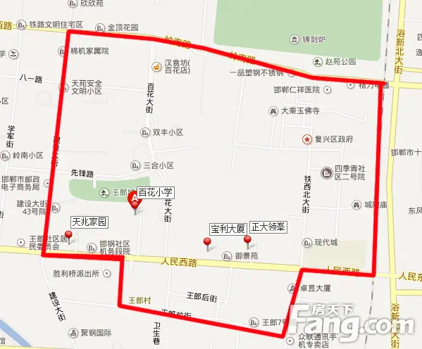 2015邯郸邯山区复兴区重点中小学 教育地产划分地图