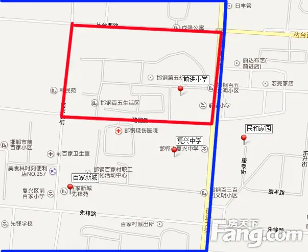 2015邯郸邯山区复兴区重点中小学 教育地产划分地图