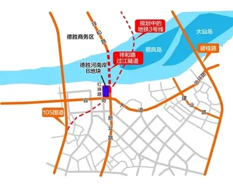 向南延伸穿越容桂水道,在容奇港东以隧道形式穿越容奇大道与