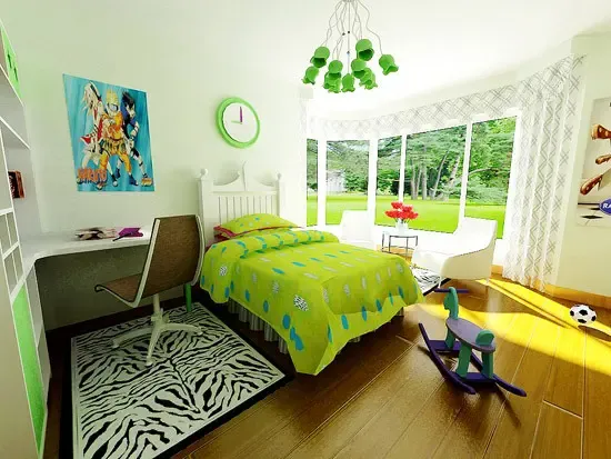 绿色系清新空间,绿色和白色搭配更加清爽.