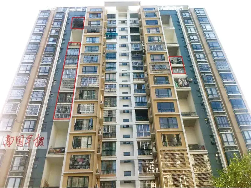 天域香格里拉小区仍有几户业主窗户违规装修（画红框处），影响了其他业主办理房产证。