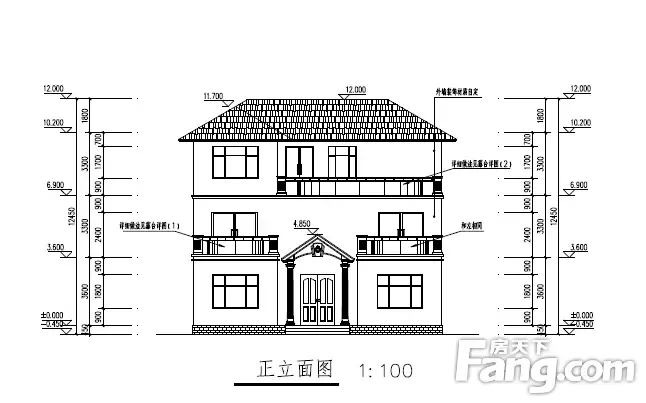 140平米超豪华现代新式农村三层别墅设计图纸立面图 本建筑图纸为小编