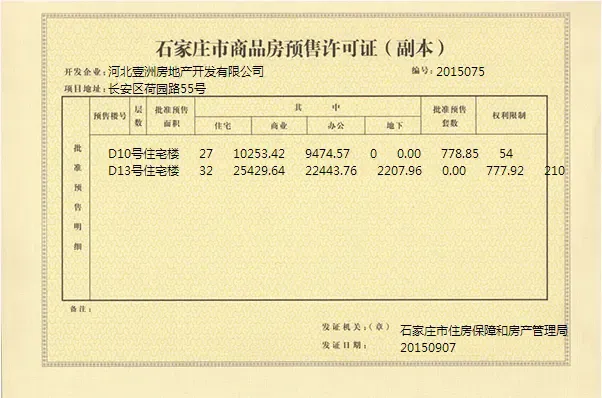 9月石家庄4盘获批预售证 城改大盘补证