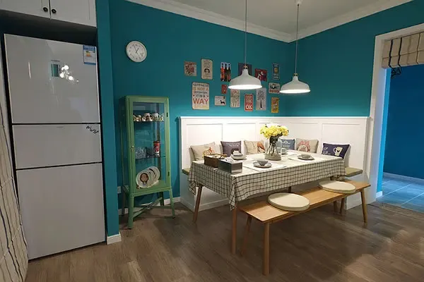 75㎡美式风格三室两厅蓝绿色条纹不只北欧清新