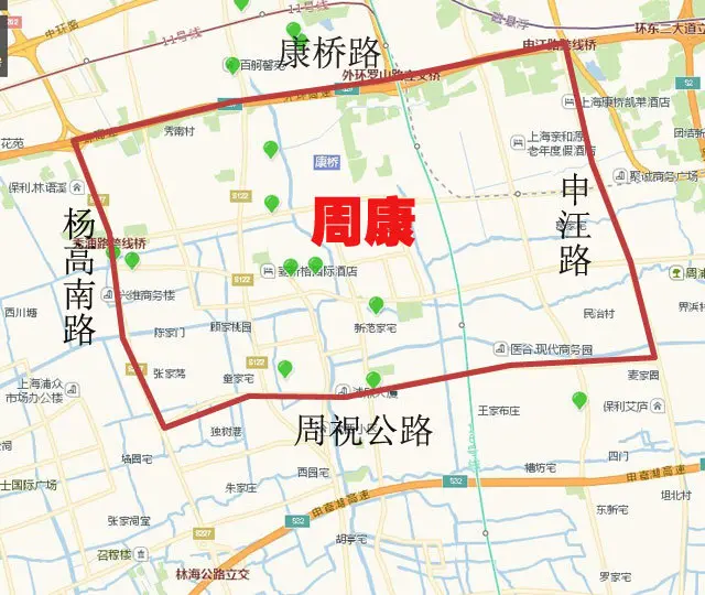 周康板块地处申江路,周祝公路,杨高南路,康桥路围合区域内,板块内的