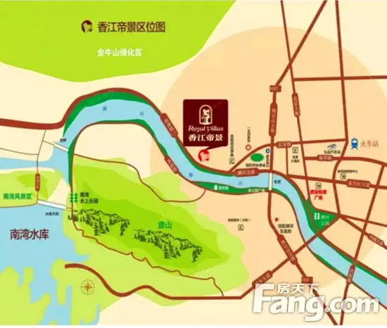 香江帝景择址信阳主城区与南湾湖风景区之拐点,信阳师范学院西,浉河