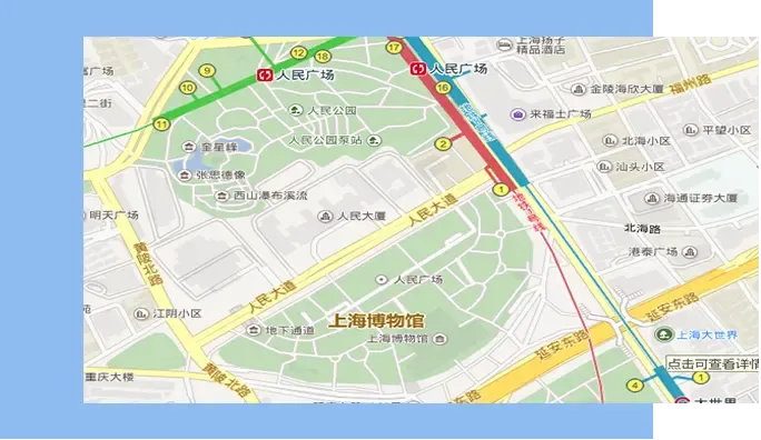 交通信息人民广场是上海重要的交通枢纽,有大量公共交通线路的起点站.
