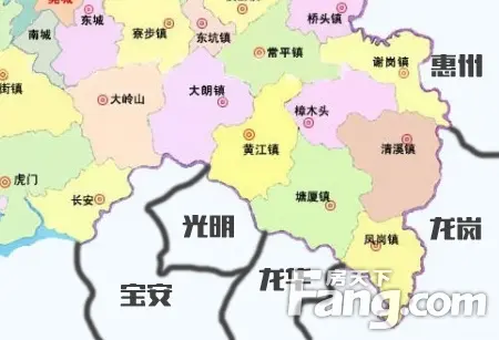 的鎮區由西至東有長安,大嶺山,大朗,āsoufun_newskeyword_2_,塘廈