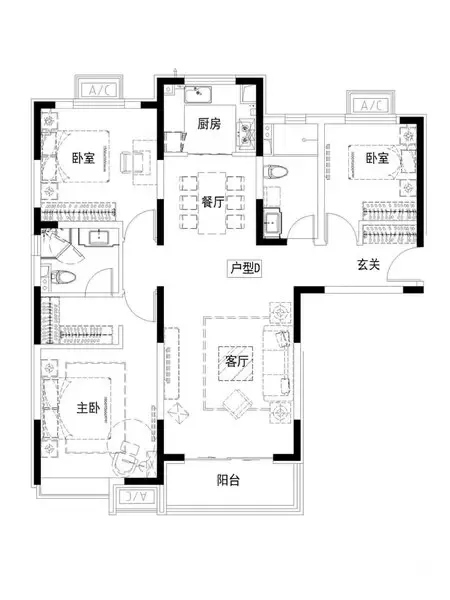 户型——建筑面积125㎡ 三室两厅一厨两卫