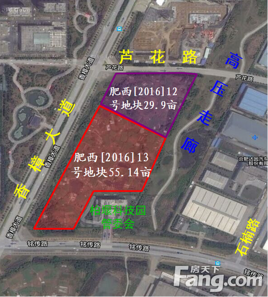 肥西[2016]12,13号地块位置示意图