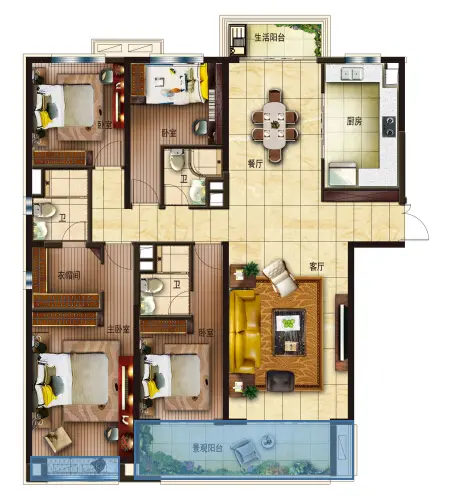 4#a戶型 建築面積約195.77㎡ 四室兩廳三衛