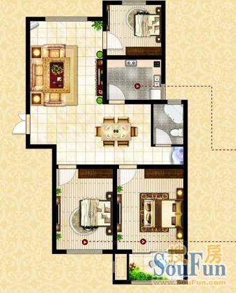 明珠·皇冠花园户型图C户型 三室两厅一卫3室2厅1卫1厨
