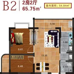 五指山澜湖岸边度假小区2室2厅1厨1卫建面65.75㎡