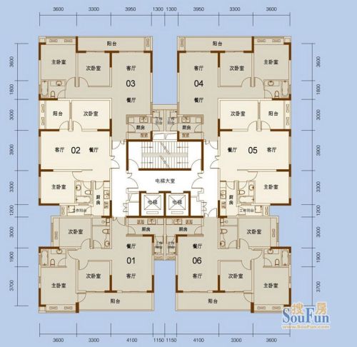 半山一号户型图二期43号楼标准层户型平面图