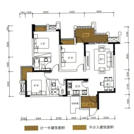 希望城·玫瑰香街3室2厅1厨2卫建面106.5㎡