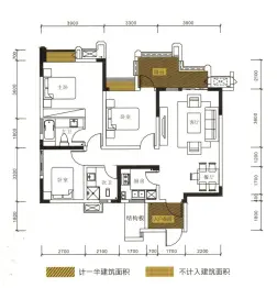 希望城·玫瑰香街3室2厅1厨2卫建面105.73㎡