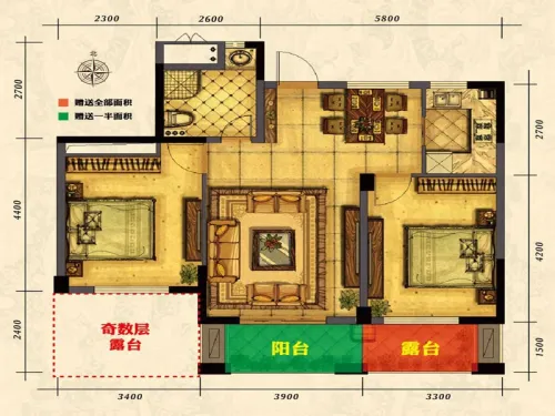 御上江南户型图偶数层b1-b4户型-042室2厅1卫1厨