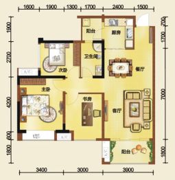 西环财富广场3室2厅1厨1卫建面91.94㎡