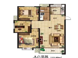 世纪华庭3室2厅1厨1卫建面115.0㎡