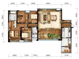 同森金棕榈5室2厅1厨2卫建面155.0㎡