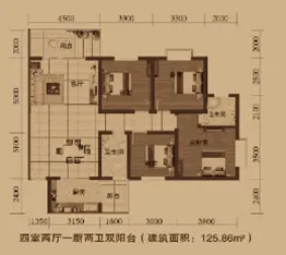 海天名城4室2厅1厨2卫建面125.86㎡