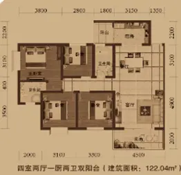 海天名城4室2厅1厨2卫建面122.04㎡