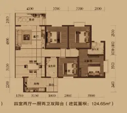 海天名城4室2厅1厨2卫建面124.65㎡