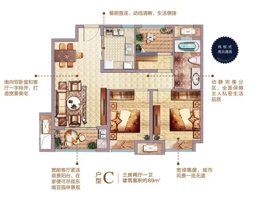 泉州星光耀广场户型图户型C3室2厅1卫1厨