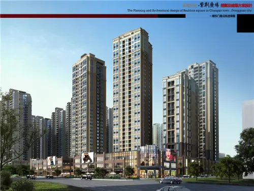紫荆1号效果图一期东门路沿街透视图