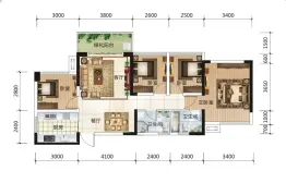 大嘉汇尚悦4室2厅1厨2卫建面88.99㎡