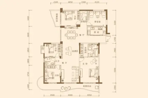 富丽华海御户型图一期1#楼C户型5室2厅2卫1厨