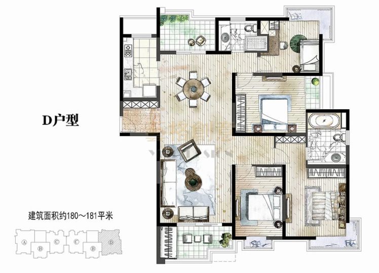 上海苏河融景4室2厅2卫1厨181.00㎡户型图-上海房天下