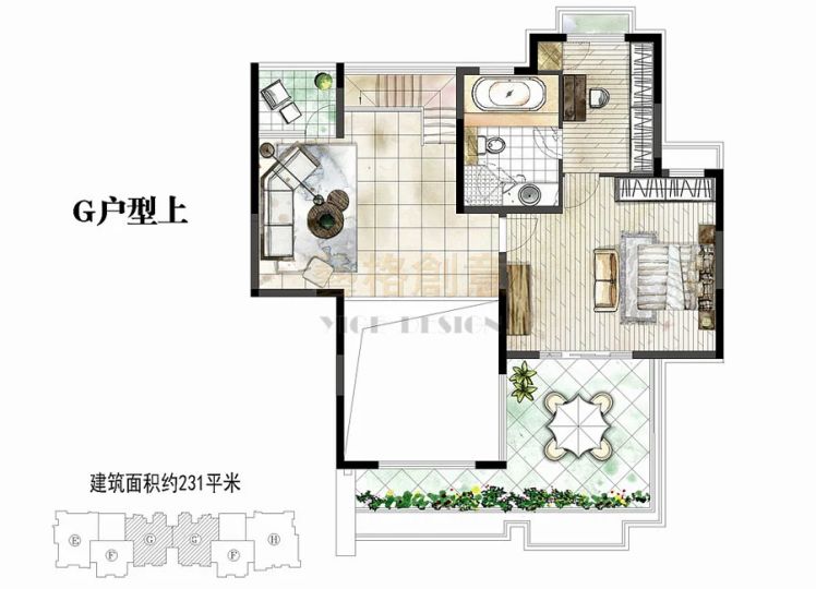 上海苏河融景5室2厅3卫1厨231.00㎡户型图-上海房天下