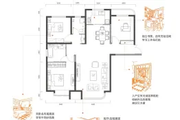金色时光3室2厅1厨2卫建面121.54㎡