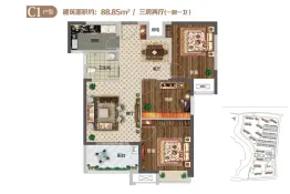融侨城3室2厅1厨1卫建面88.85㎡
