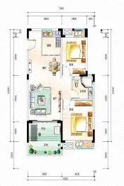 首创禧悦湾2室2厅1厨1卫建面81.61㎡