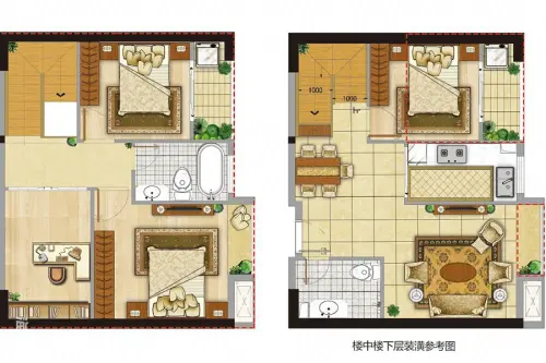 美亚芳邻户型图二期3#楼62㎡复式四房两厅两卫双阳台4室2厅2卫1厨