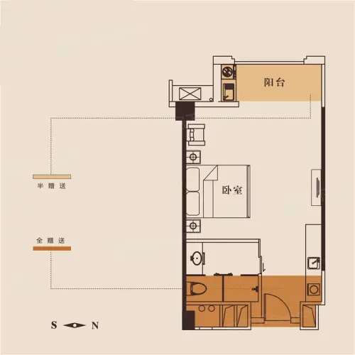 水榭公馆户型图23户型图1室1厅1卫1厨