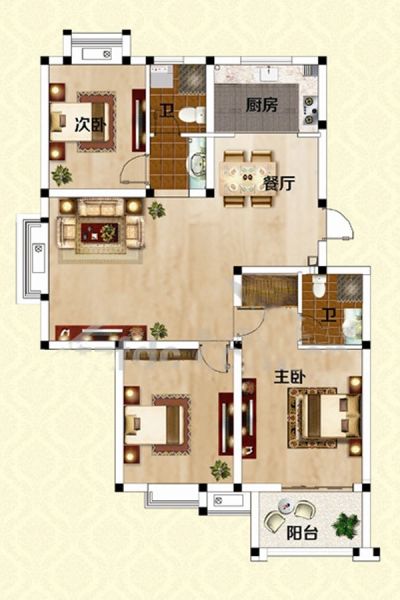 泰州紫金华府3室2厅2卫1厨118.50㎡户型图-泰州房天下