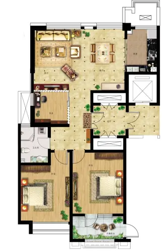 威高·青缇湾户型图住宅2# D户型 126平米3室2厅1卫1厨