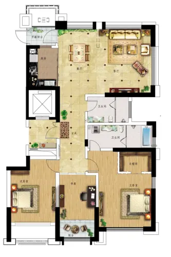 威高·青缇湾户型图住宅3#楼E户型 165平米3室2厅2卫1厨