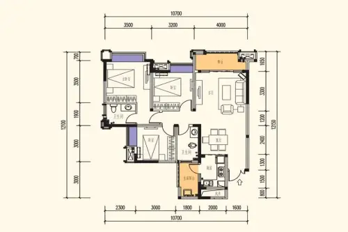 錦繡山河·低碳智慧新城戶型圖g3-a13室2廳2衛1廚