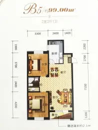 富邦·时代U品2室2厅1厨1卫建面99.0㎡